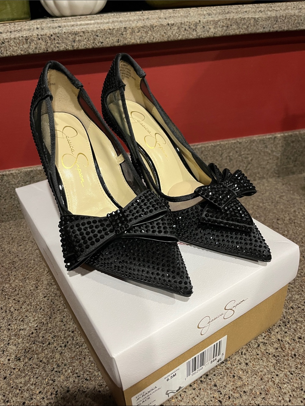 Jessica Simpson Black Studded Pointed-Toe Bow Pumps New In Box